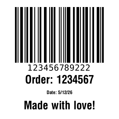 2x2 inch label, barcode and 3 lines preview