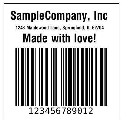 2x2 inch label, barcode on the bottom and 3 lines preview