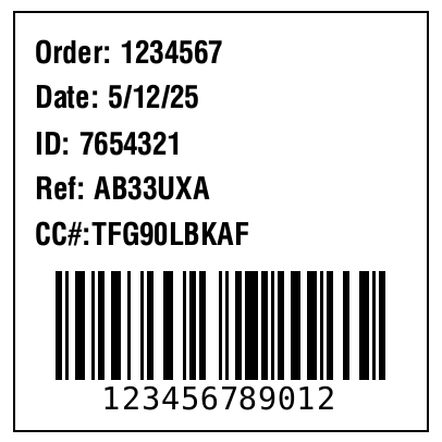 2x2 inch label, 5 lines and barcode on the bottom preview